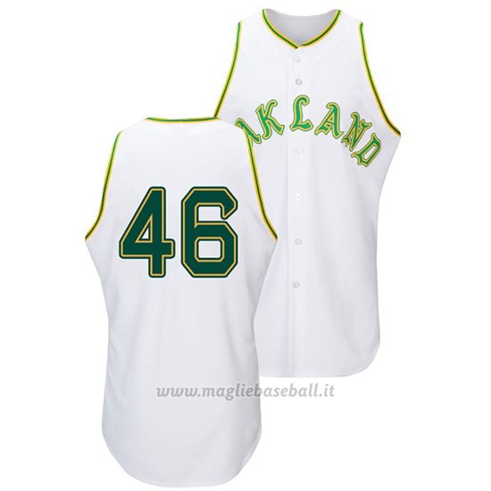 Maglia Baseball Uomo Oakland Athletics Santiago Casilla Throwback 1968 Bianco